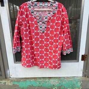 Boden Coral and White Circle Pattern Tunic
